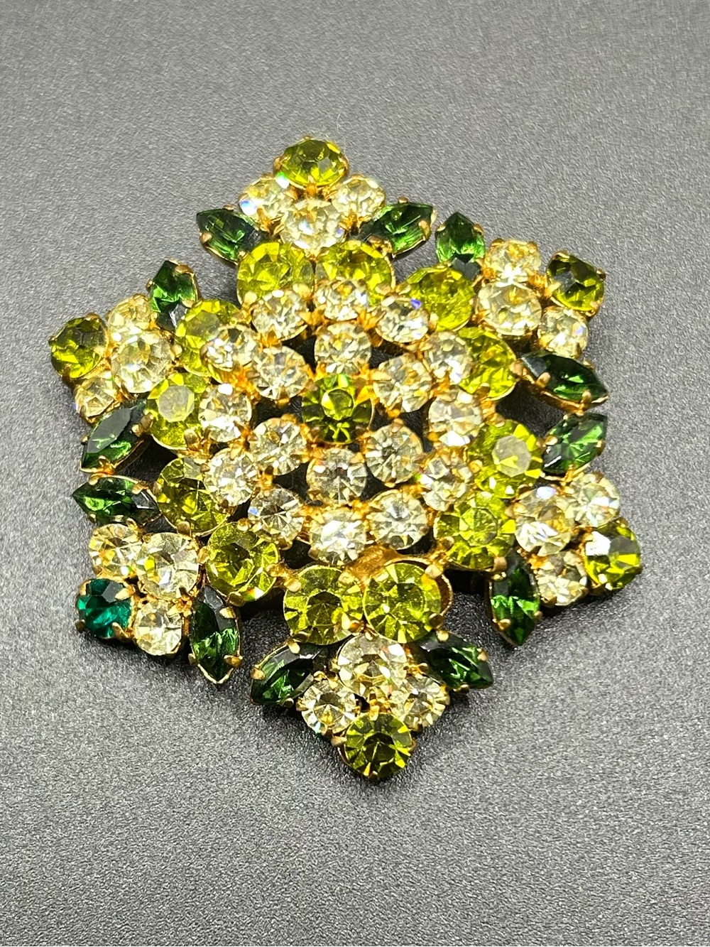 Vintage Green Crystal Floral Brooch - Designer Style